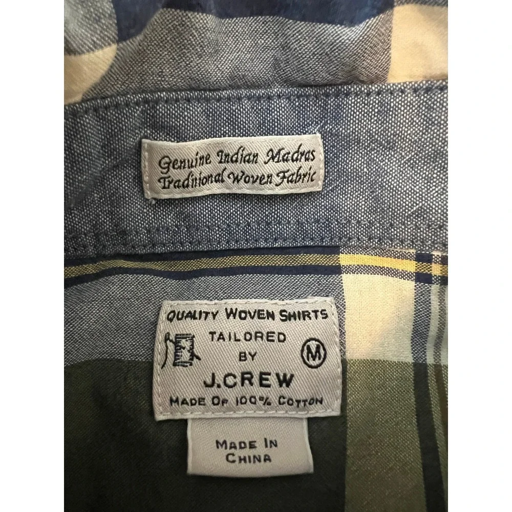 J.Crew Mens Medium Madras Plaid Button Down Shirt Blue Green Long Sleeve Tailor
